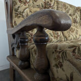 Rustic solid oak sofa with floral decoration