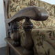 Rustic solid oak sofa with floral decoration