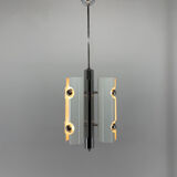 Mid-century italian space age pendant light in chrome and white lacquered metal