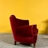 Danish 3 seater velvet curved sofa 1940s