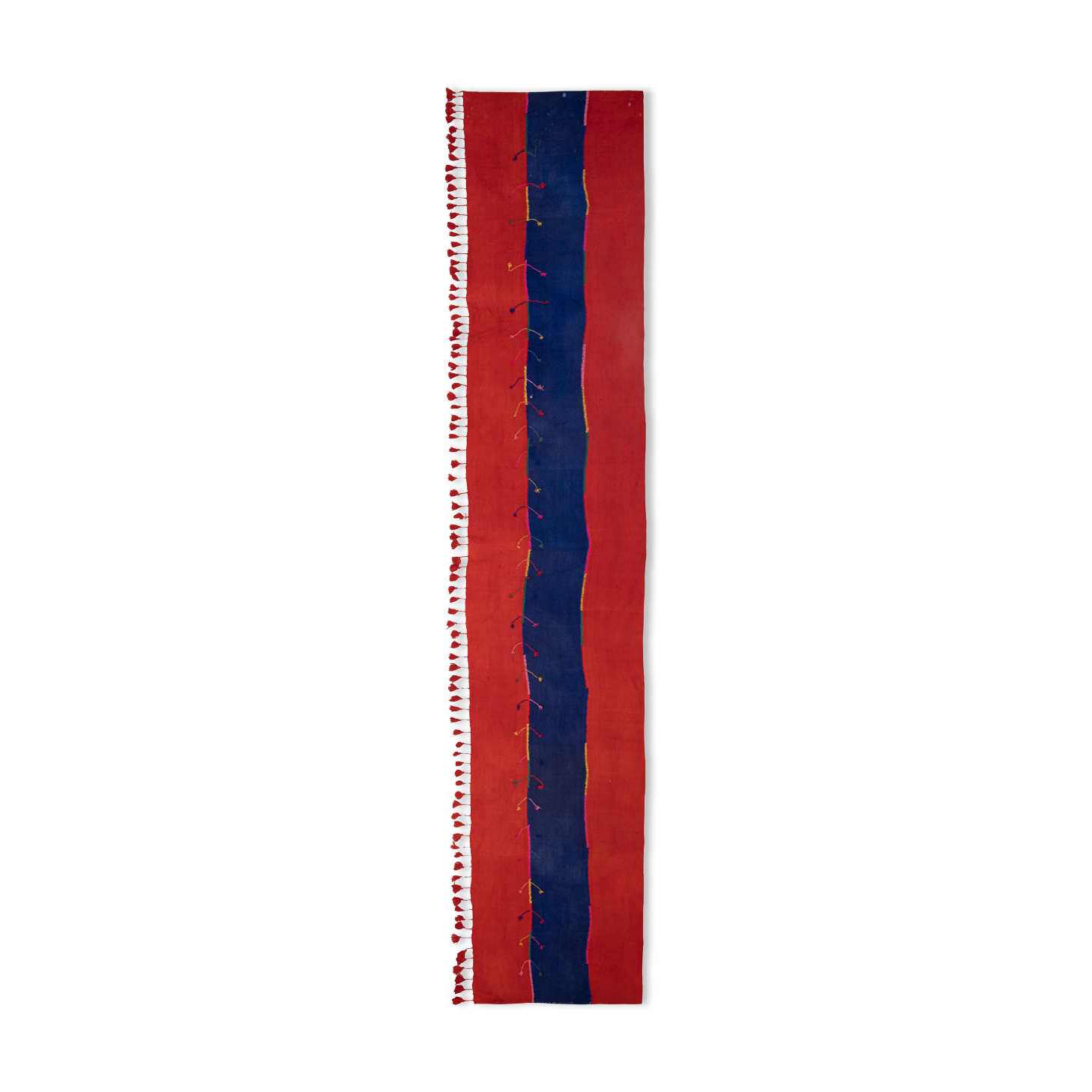 Minimalist Kilim, Red an Blue Perde from Eastern Anatolia, Turkey 3'4'' x 17'7''