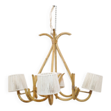 4-light rattan and rope pendant light, 1960-1970.