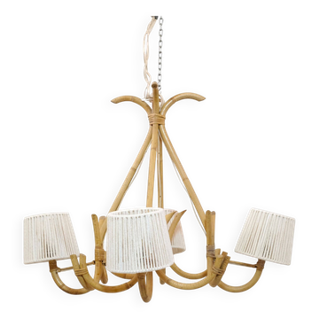 4-light rattan and rope pendant light, 1960-1970.