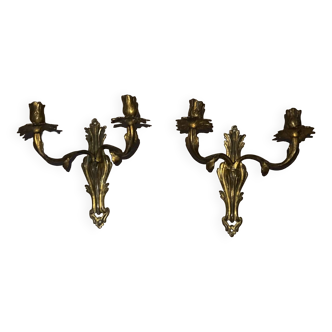 Louis XV style wall lights in gilded bronze, 19th century