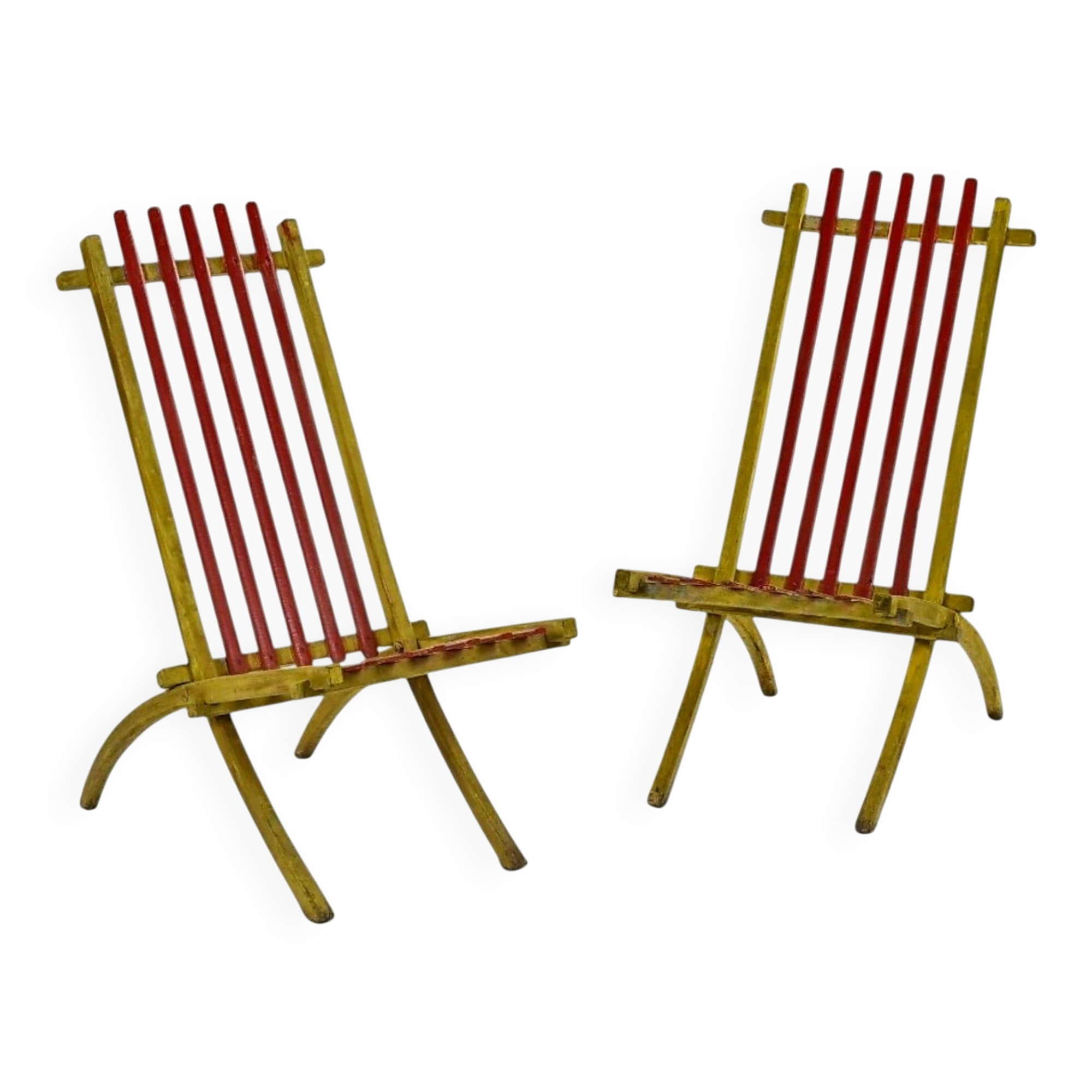 Rare pair of Thonet Frères armchairs – Original polychromy – 1930