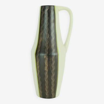 Vase en céramique vase du milieu du siècle modèle no. 232 beige vert marron motif vagues années 1950