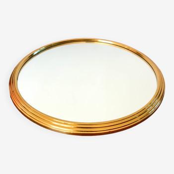 plateau miroir rond en métal doré années 50-60