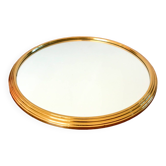 plateau miroir rond en métal doré années 50-60