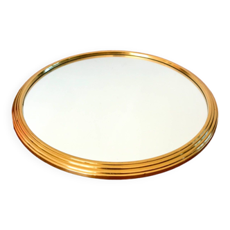 plateau miroir rond en métal doré années 50-60