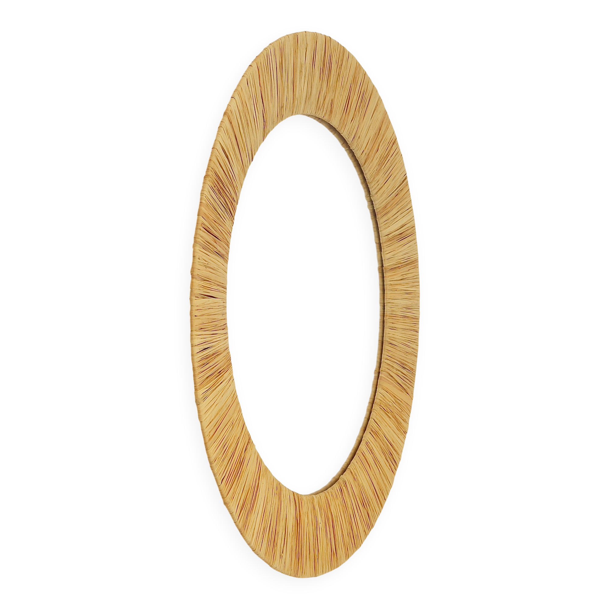 Mid-century Round Wall Mirror Italian Riviera in Raffia with a Bast Frame, 1950s