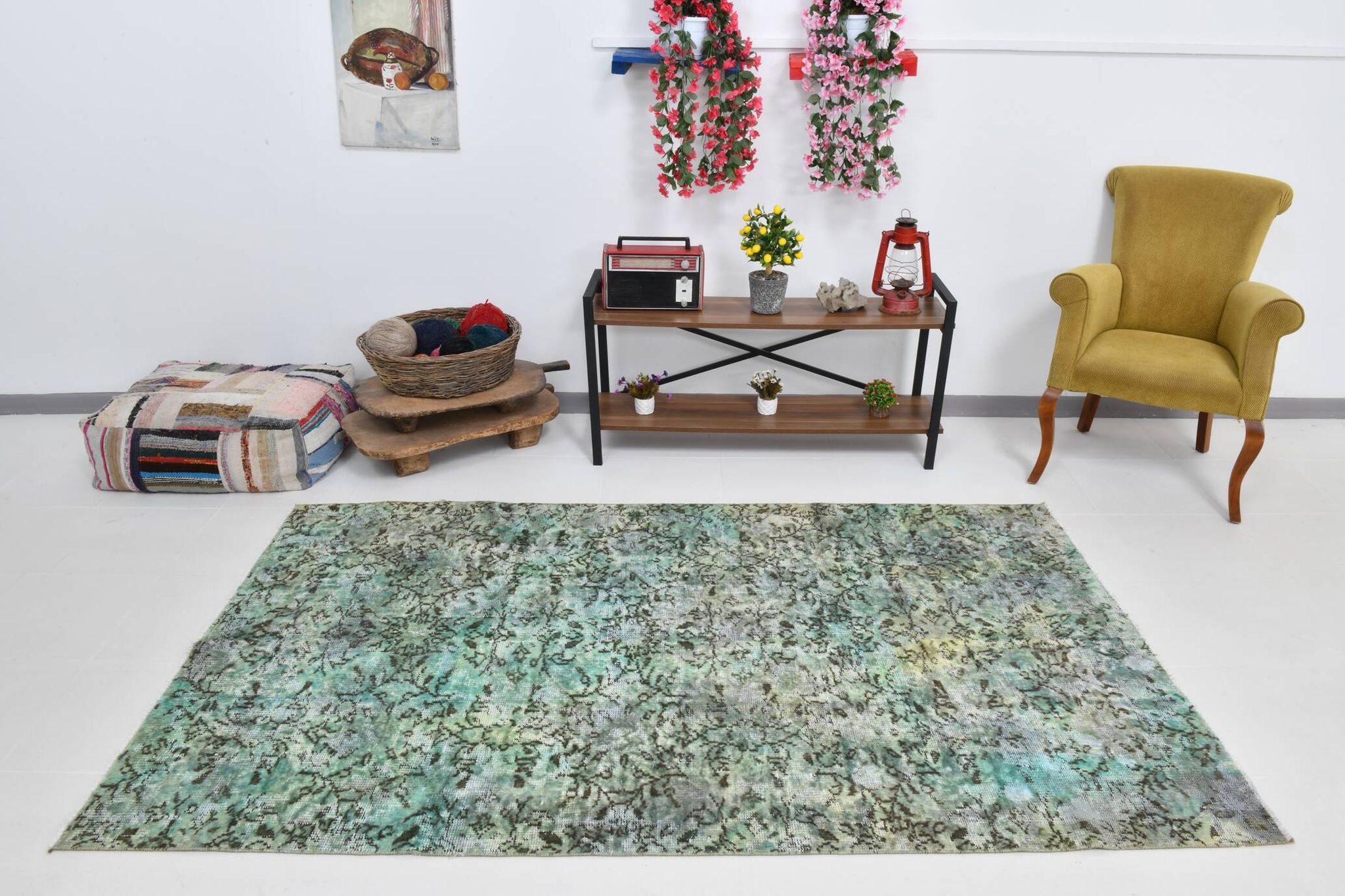 Tapis vintage style plantes 5x8, 148x243cm