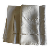 Drap de fil de lin brodé de pois sans monogramme 1950