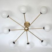 Stilnovo 1960s-style chandelier | Brass, metal and glass | 8x E14 | Vintage