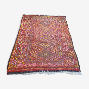 Vintage 1980's multicolored kilim rug in pure wool