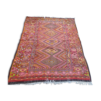 Vintage 1980's multicolored kilim rug in pure wool