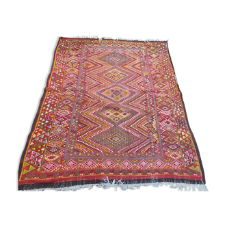 Tapis kilim multicolore vintage 1980's fait main en pure laine