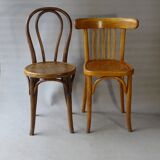 Set of 36 mismatched Bistrot chairs, 1920 to 1950, wooden seats.