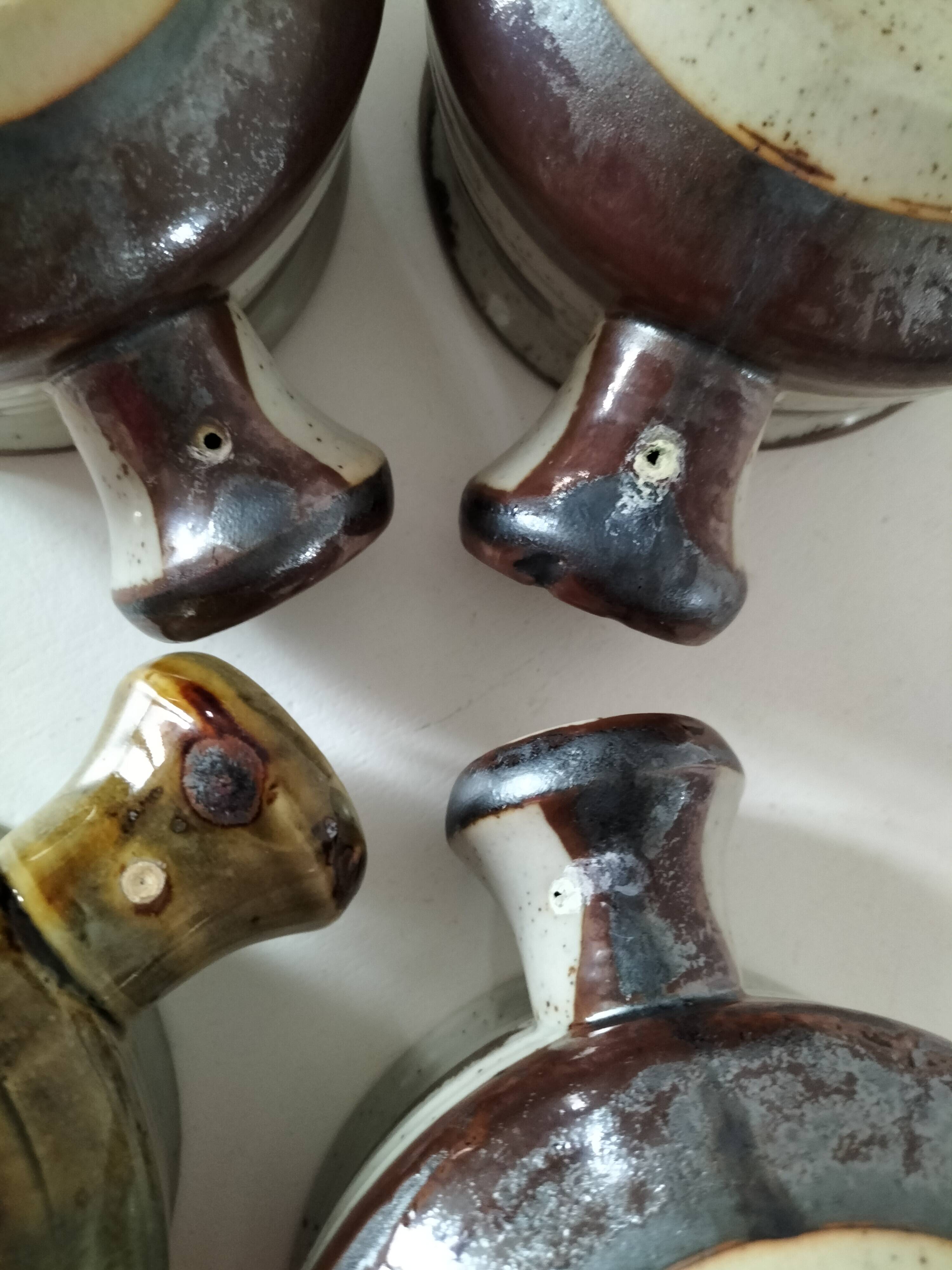 4 caquelons en grès émaillé, esprit wabi-sabi, années 70