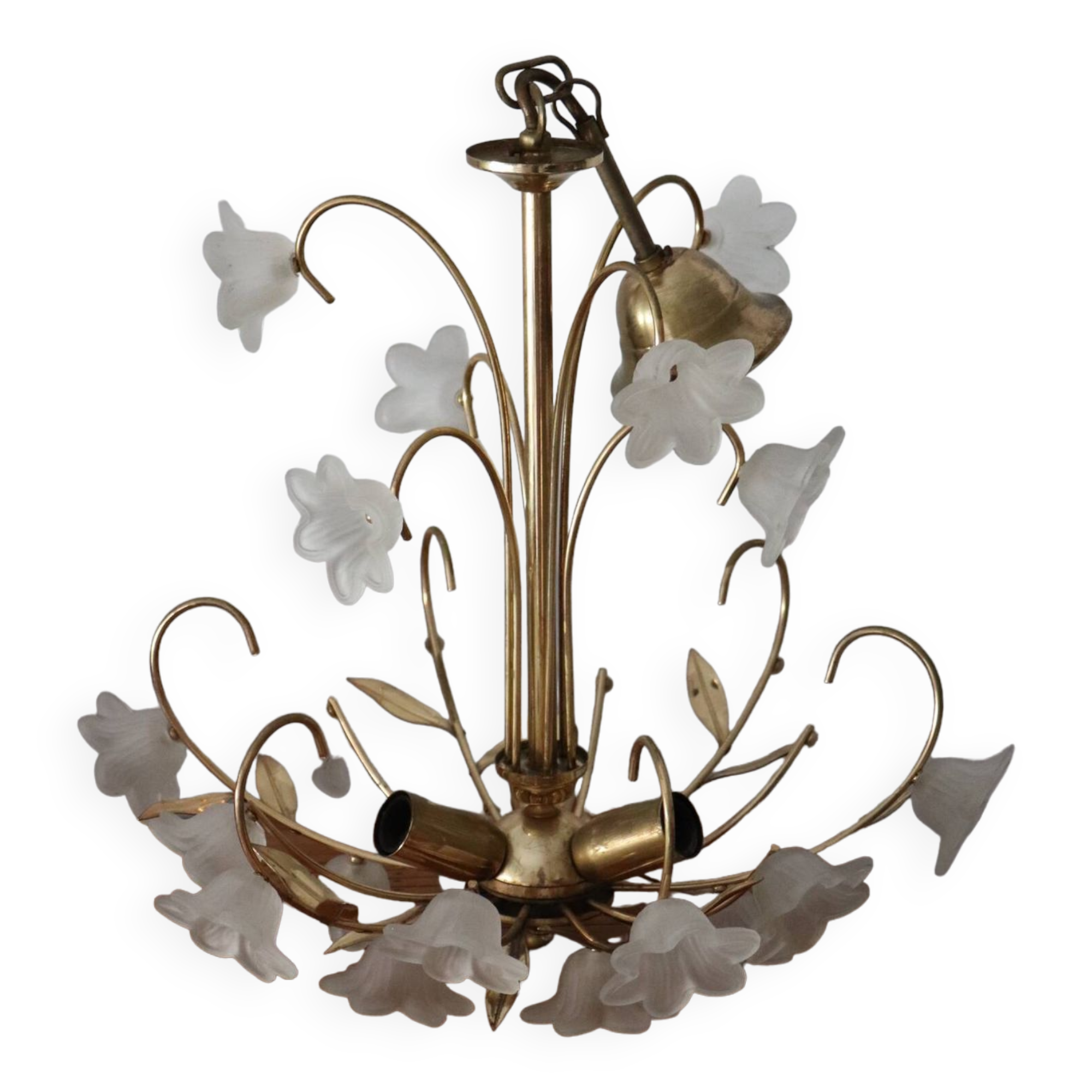 Italian flower chandelier in brass and glass