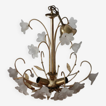 Italian flower chandelier in brass and glass