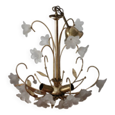 Lustre à fleur italien en laiton et verre