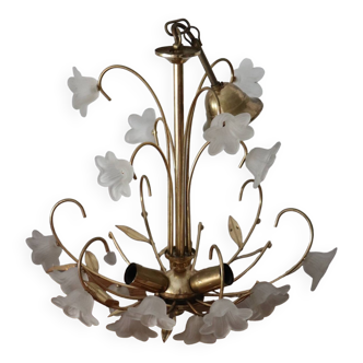 Italian flower chandelier in brass and glass
