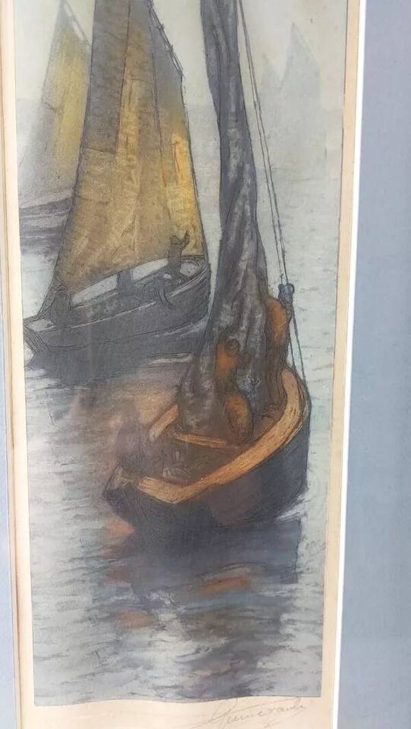 Ancien tableau / estampe / gravure / lithographie, Georges Pierre Guinegaul