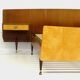 Mid century double bed bedroom set + floating nightstands in teak & maple