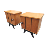 Pair of wooden bedside tables feet vintage compass
