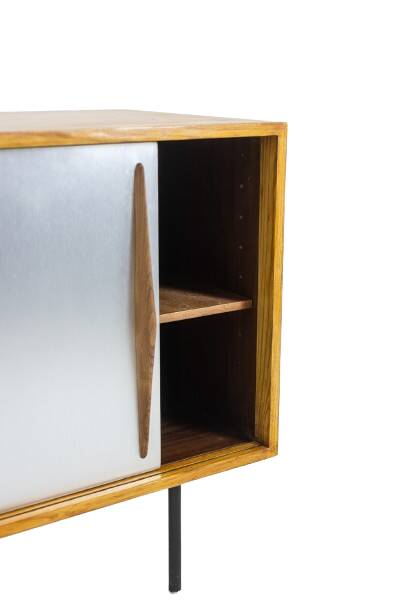 Low ash sideboard with sliding doors. 1960s.