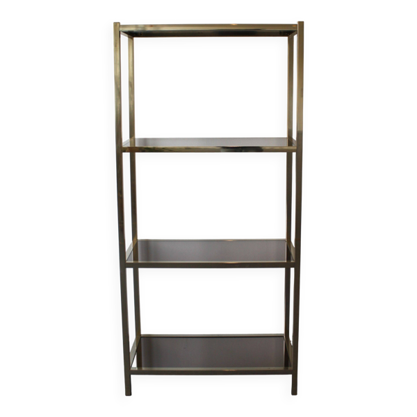 Etagère en verre fumé et miroité, style Hollywood Regency, 70’s.