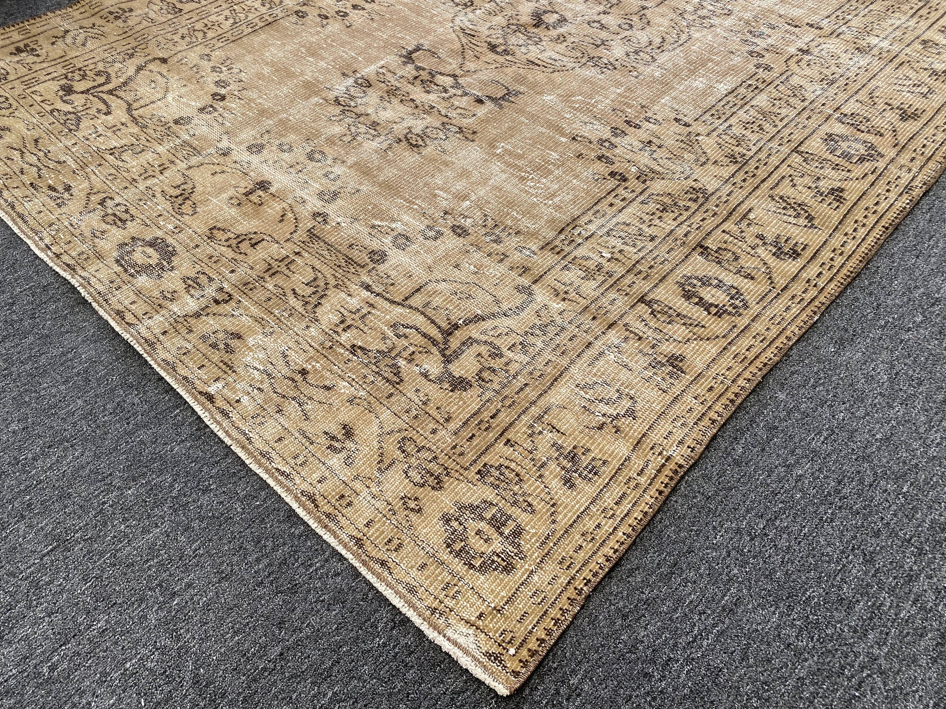 Tapis Oushak beige décor rustique, 6x10, surteint sable, pour salon, MOON.145