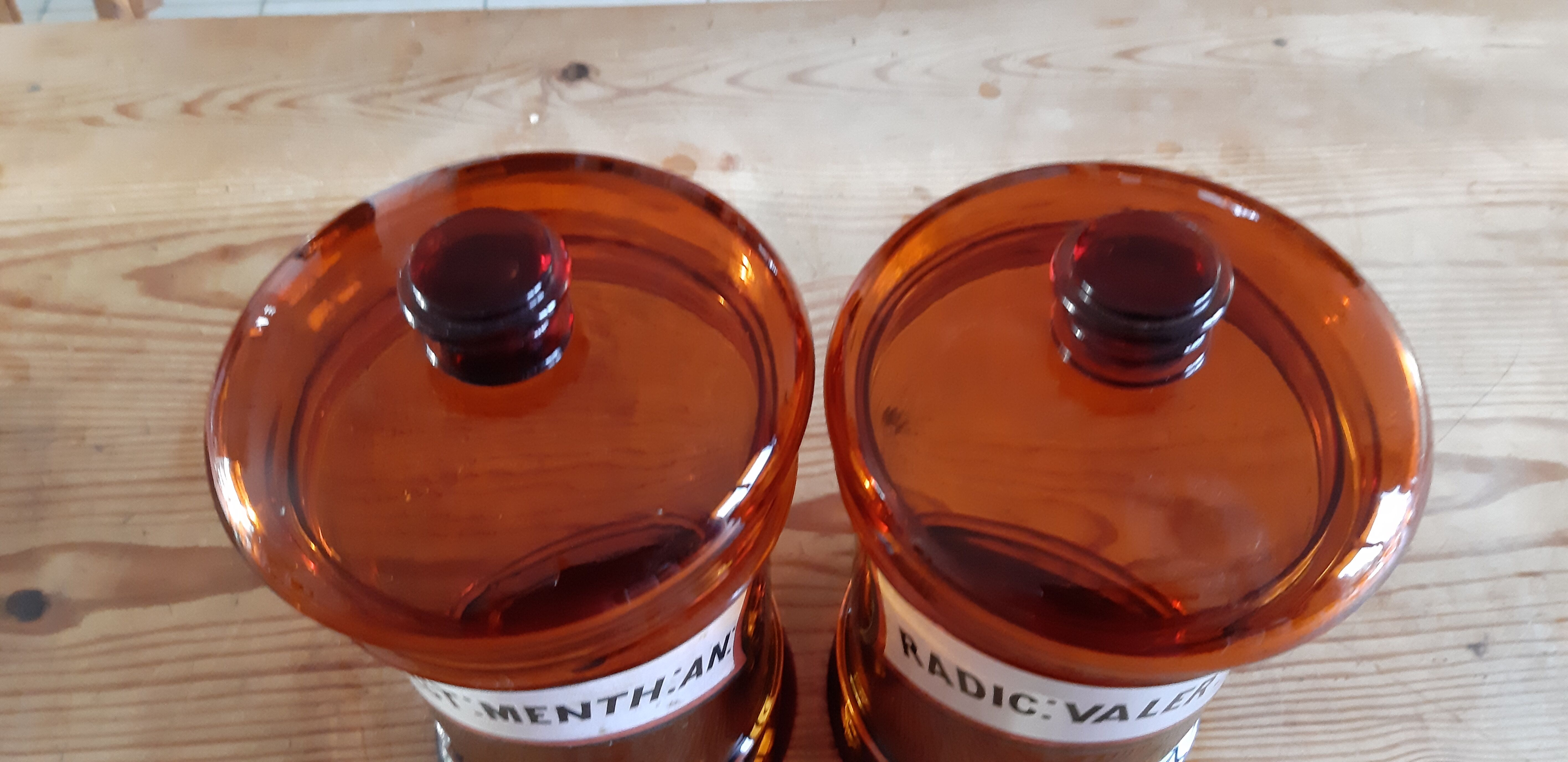 Pair of brown glass pharmacy jars