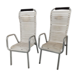 Paire de fauteuils aluminium années 50 60 lanières plastiques établissements Thonet