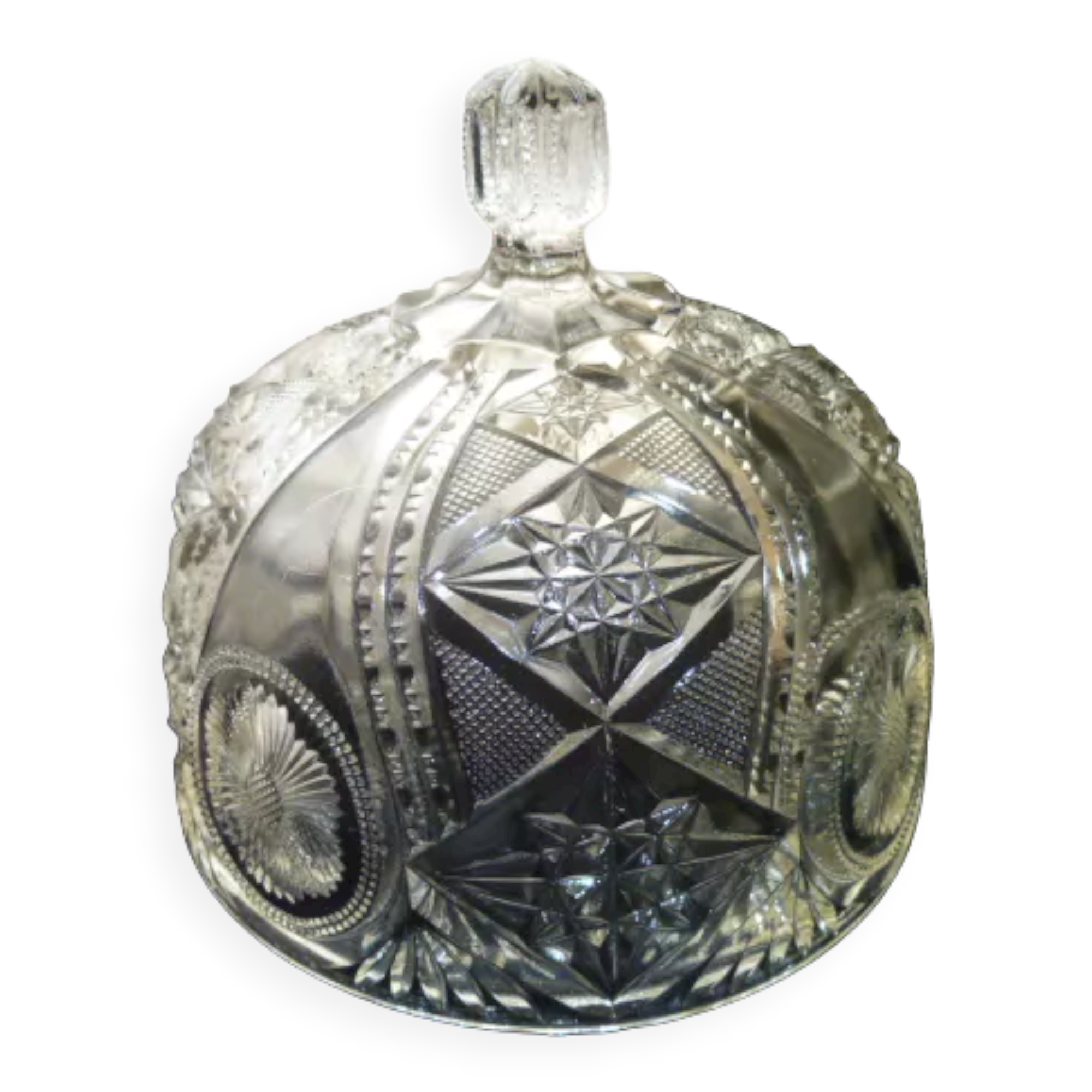 Antique cheese clocha in molded pressed glass