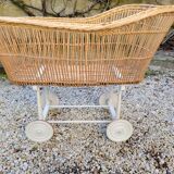 Wicker cradle on wheels, late 19th century