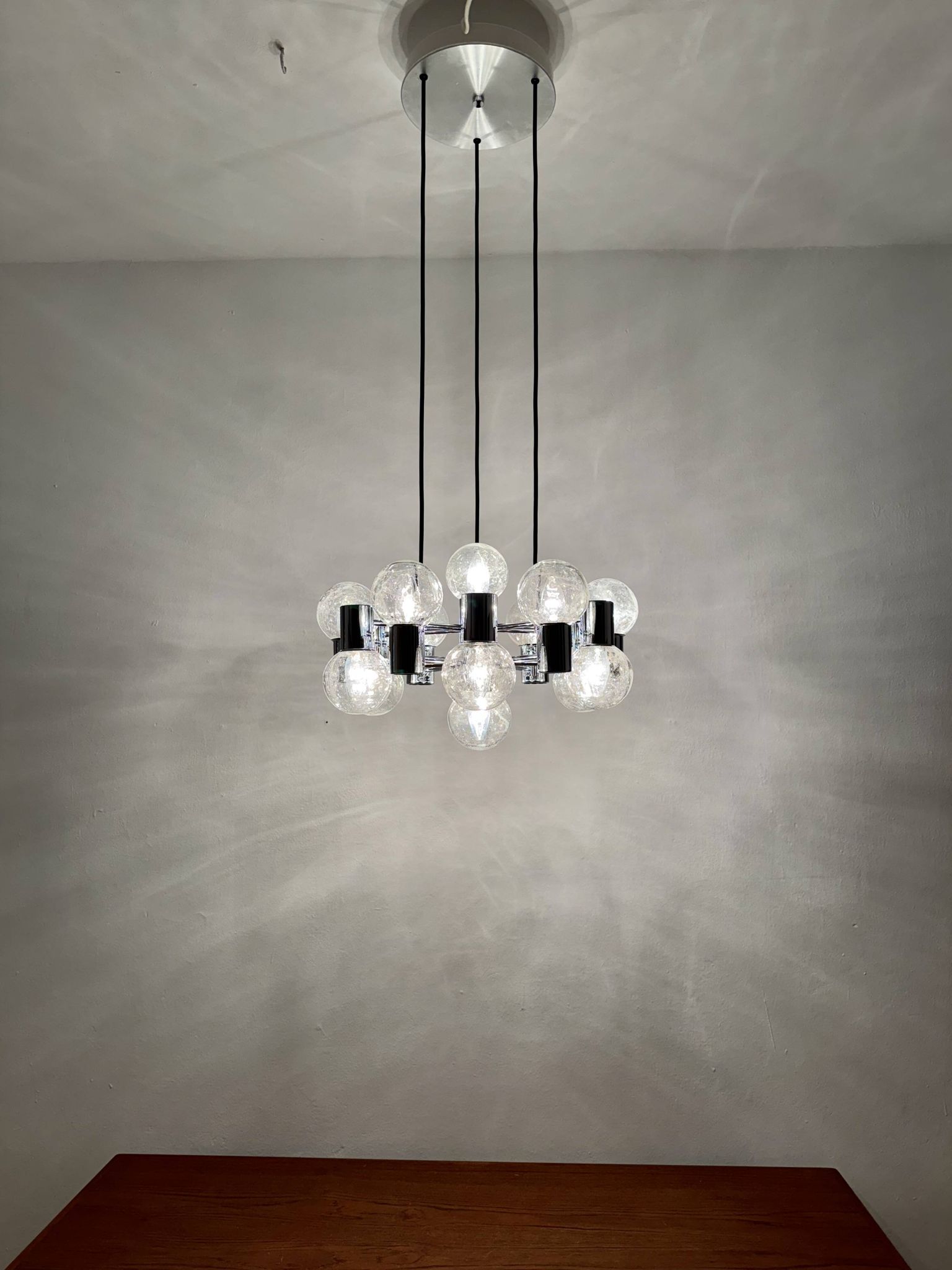 Lustre Spoutnik chromé par Doria, années 1970