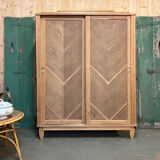 Armoire coulissante vintage en chêne brut