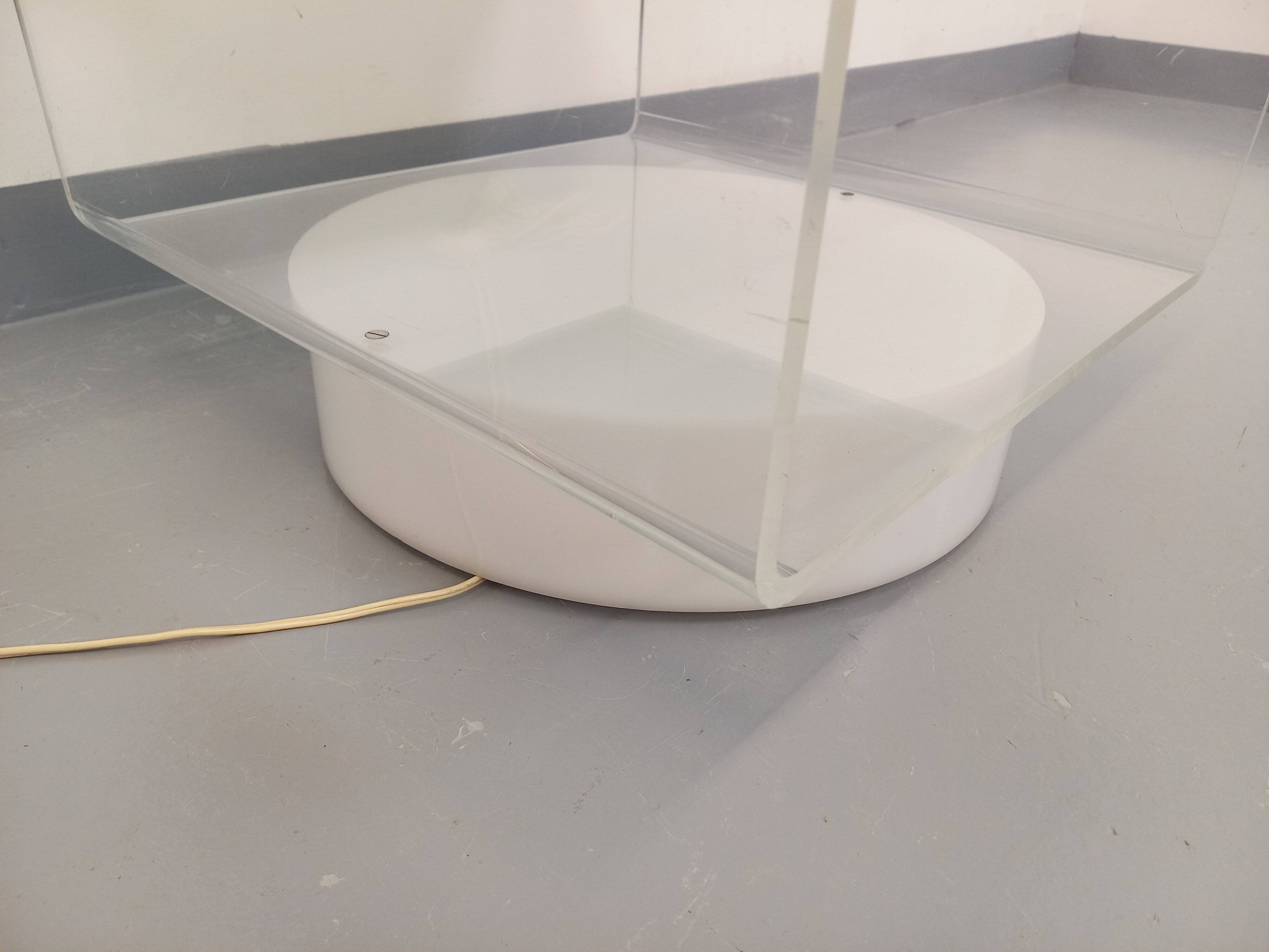 Vintage Italian square illuminated coffee table in glass and plexiglass