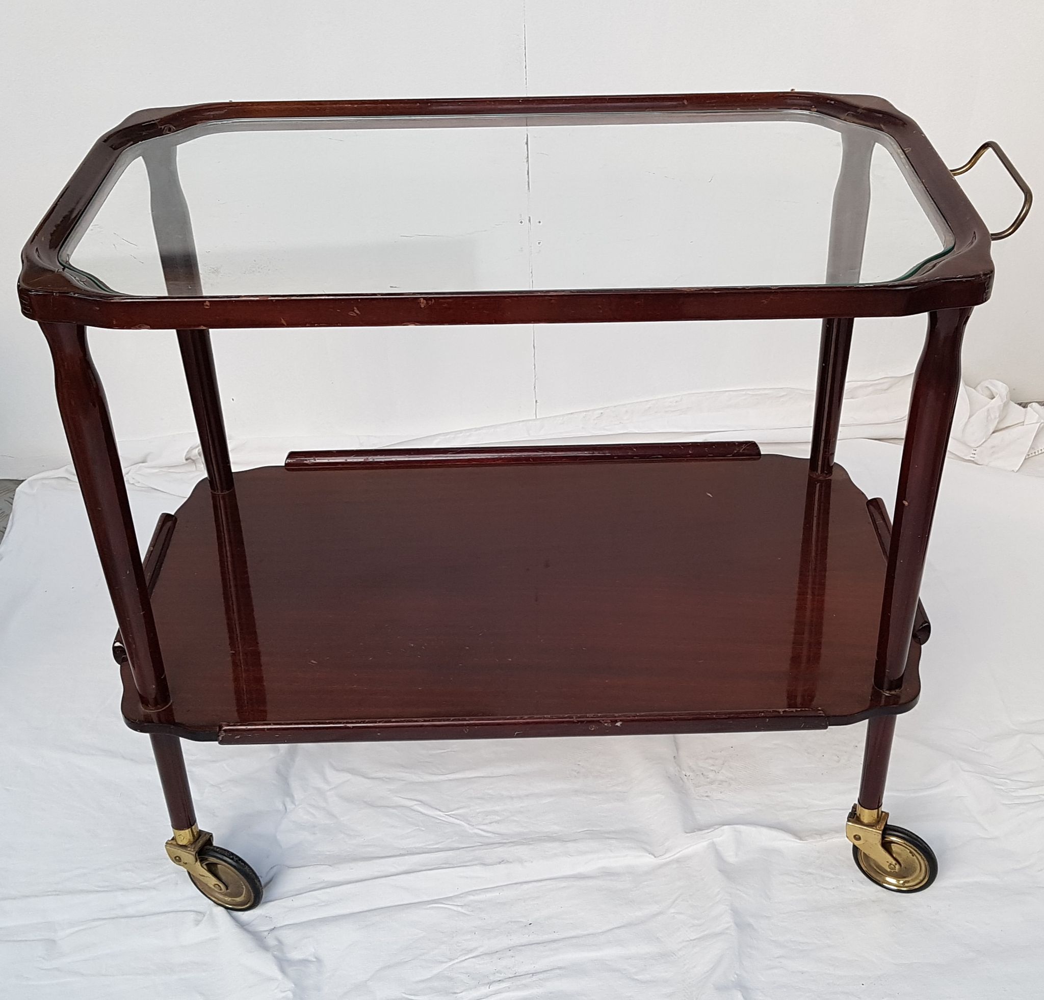 Serving trolley table on wheels vintage 2 trays