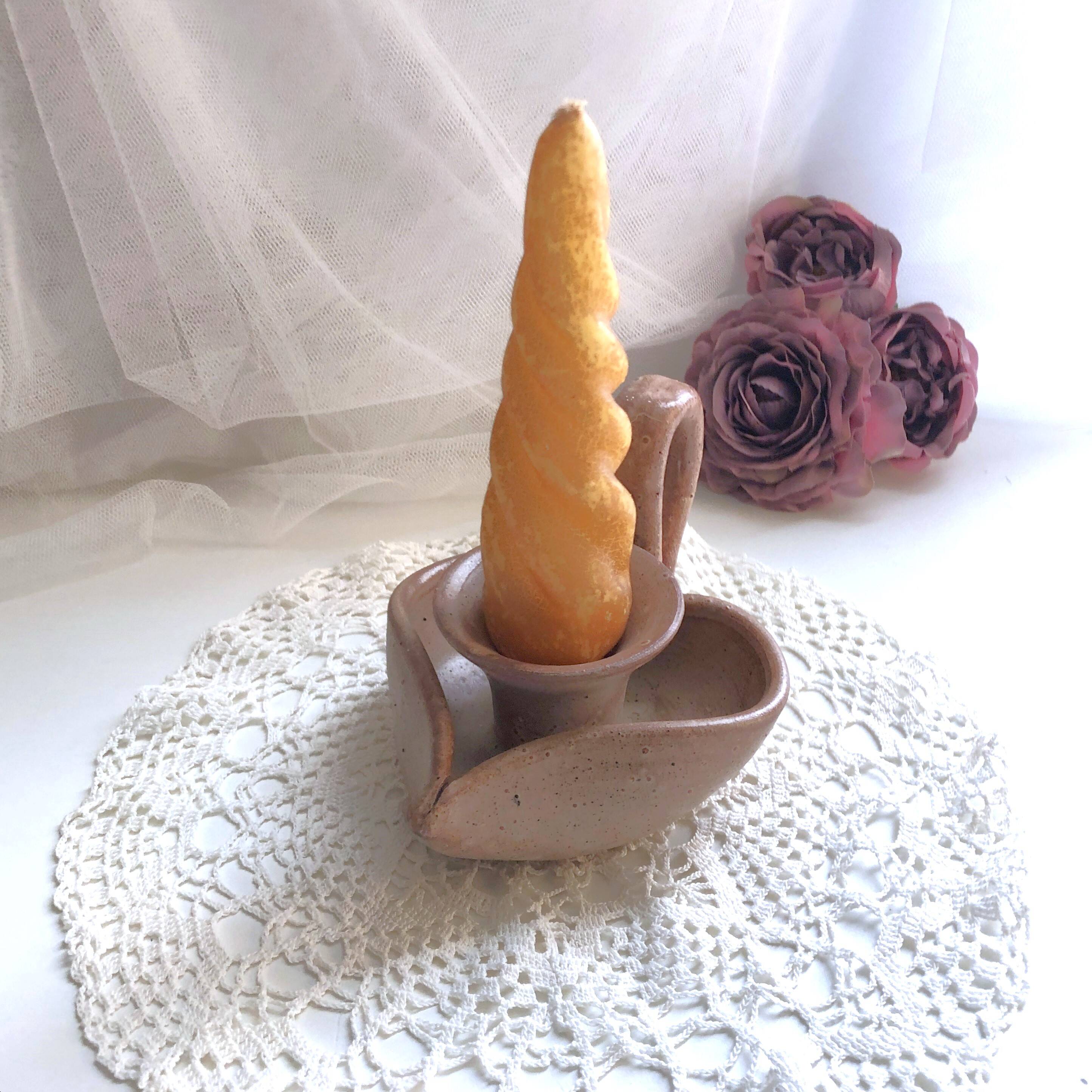 Glazed stoneware heart-shaped hand candle holder