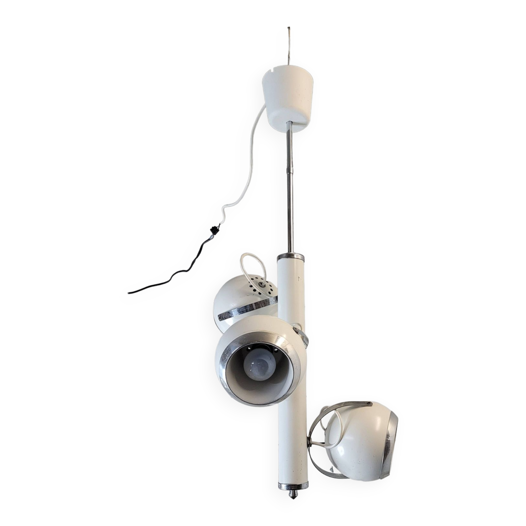 Vintage eyeball pendant chandelier with 3 lacquered reflectors