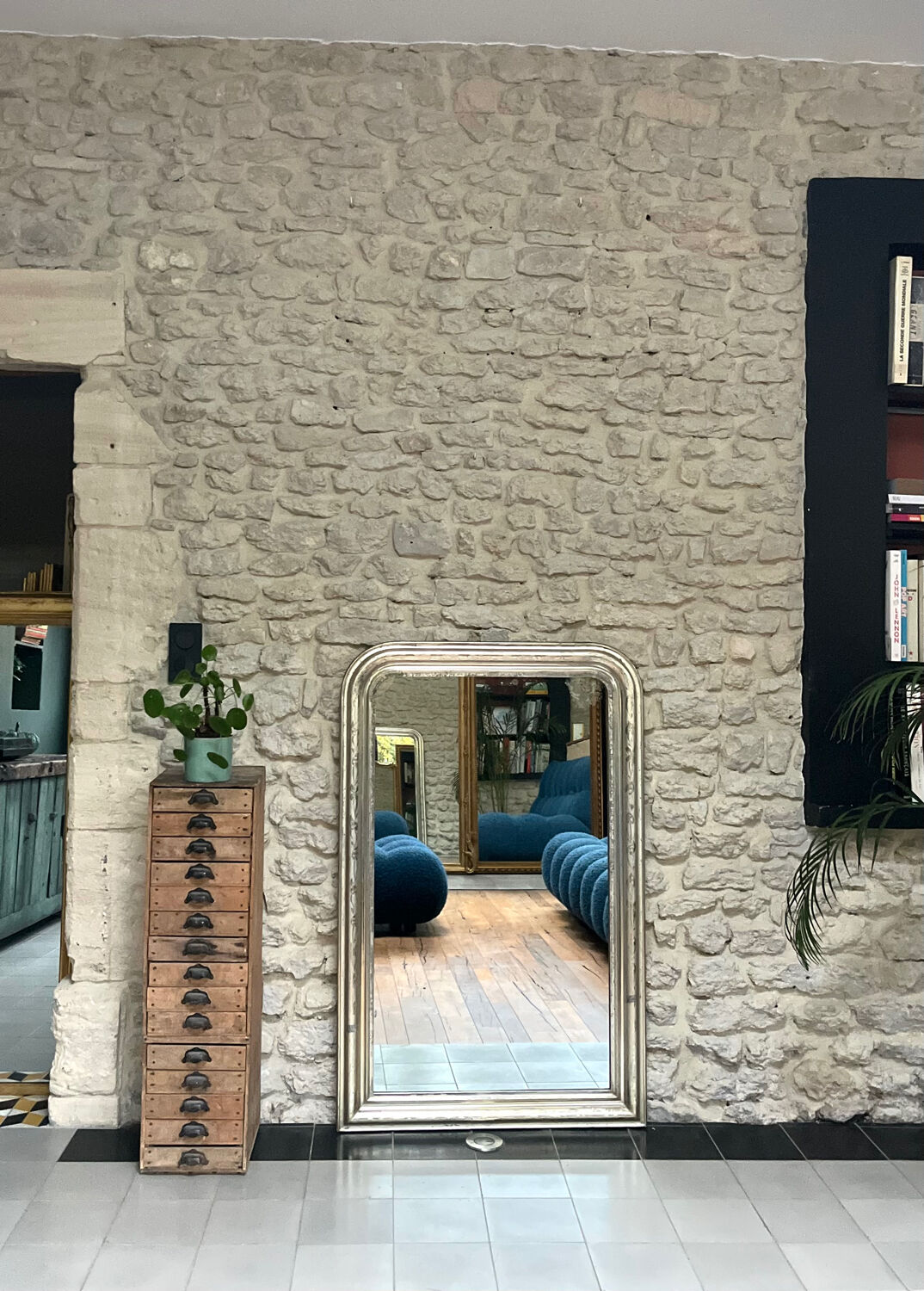 Antique Louis-Philippe mirror 126/80.5cm gilded with silver leaf trumeau