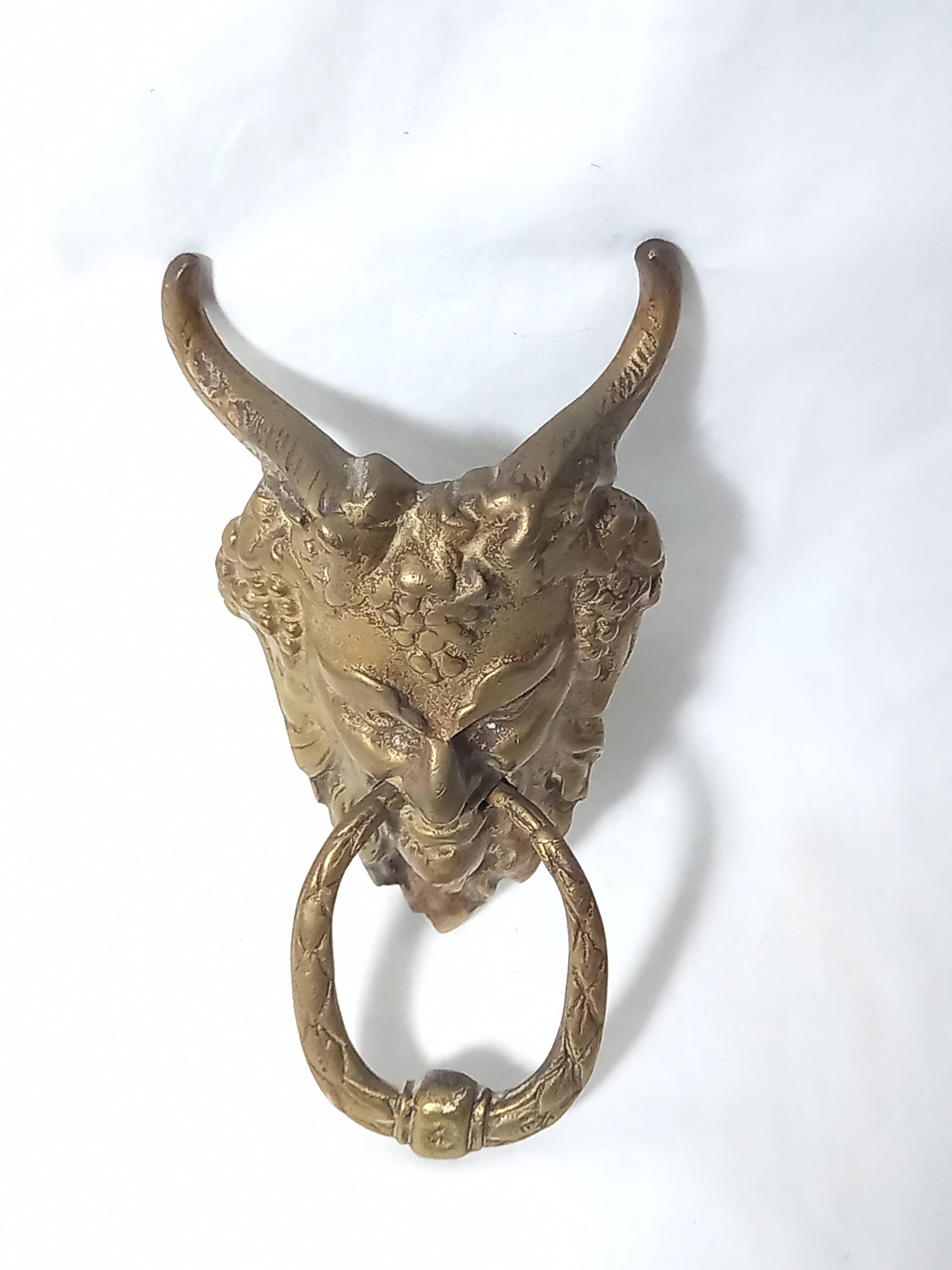 Satyr Head Knocker in Gilt Bronze
