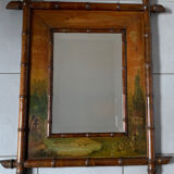 Bamboo wood mirror and 19th century paintings