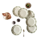 6 Creil and Montereau Labrador terracotta dessert plates, Annecy pattern