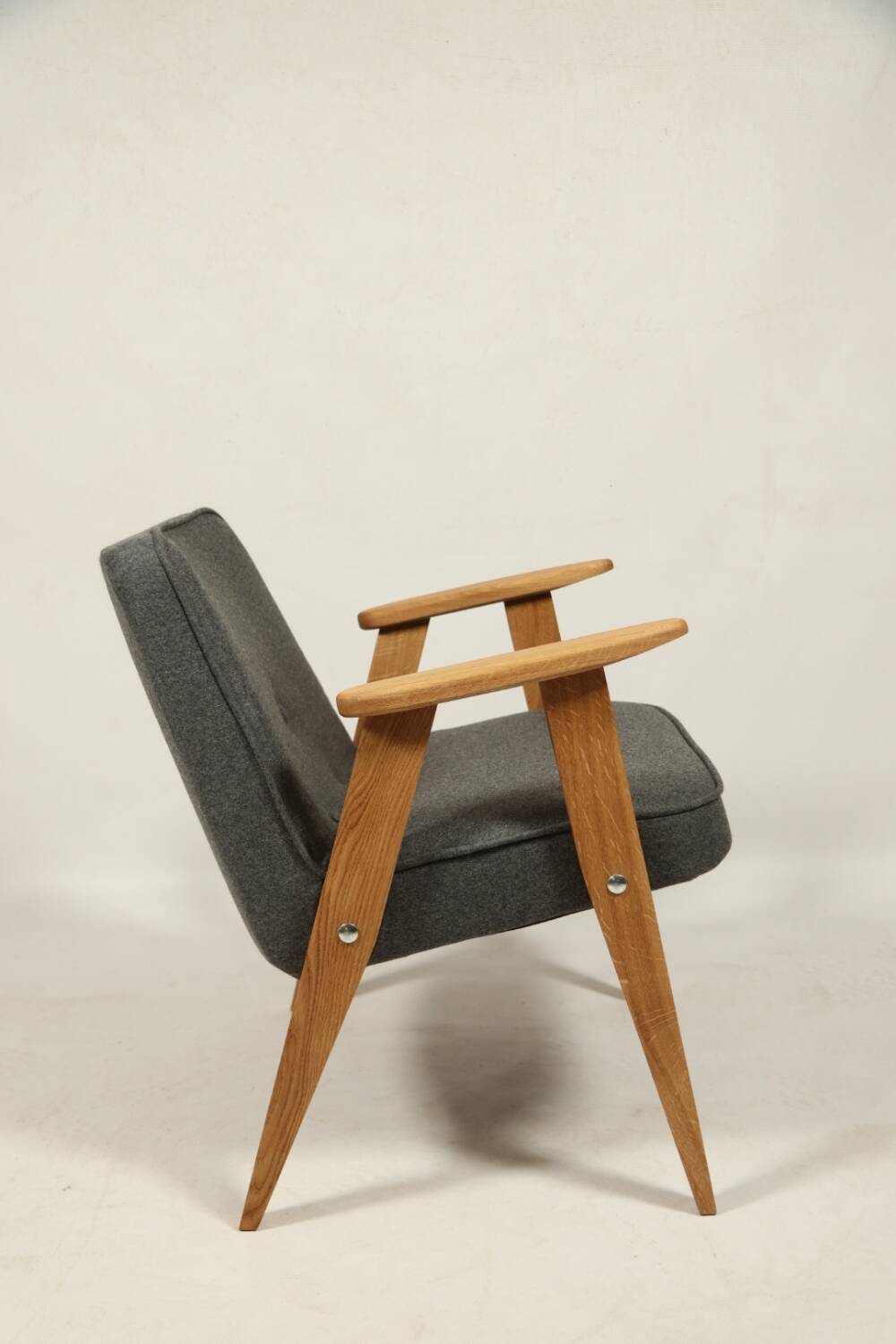 Vintage armchair anthracite gray natural wool oak wood