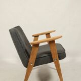 Vintage armchair anthracite gray natural wool oak wood