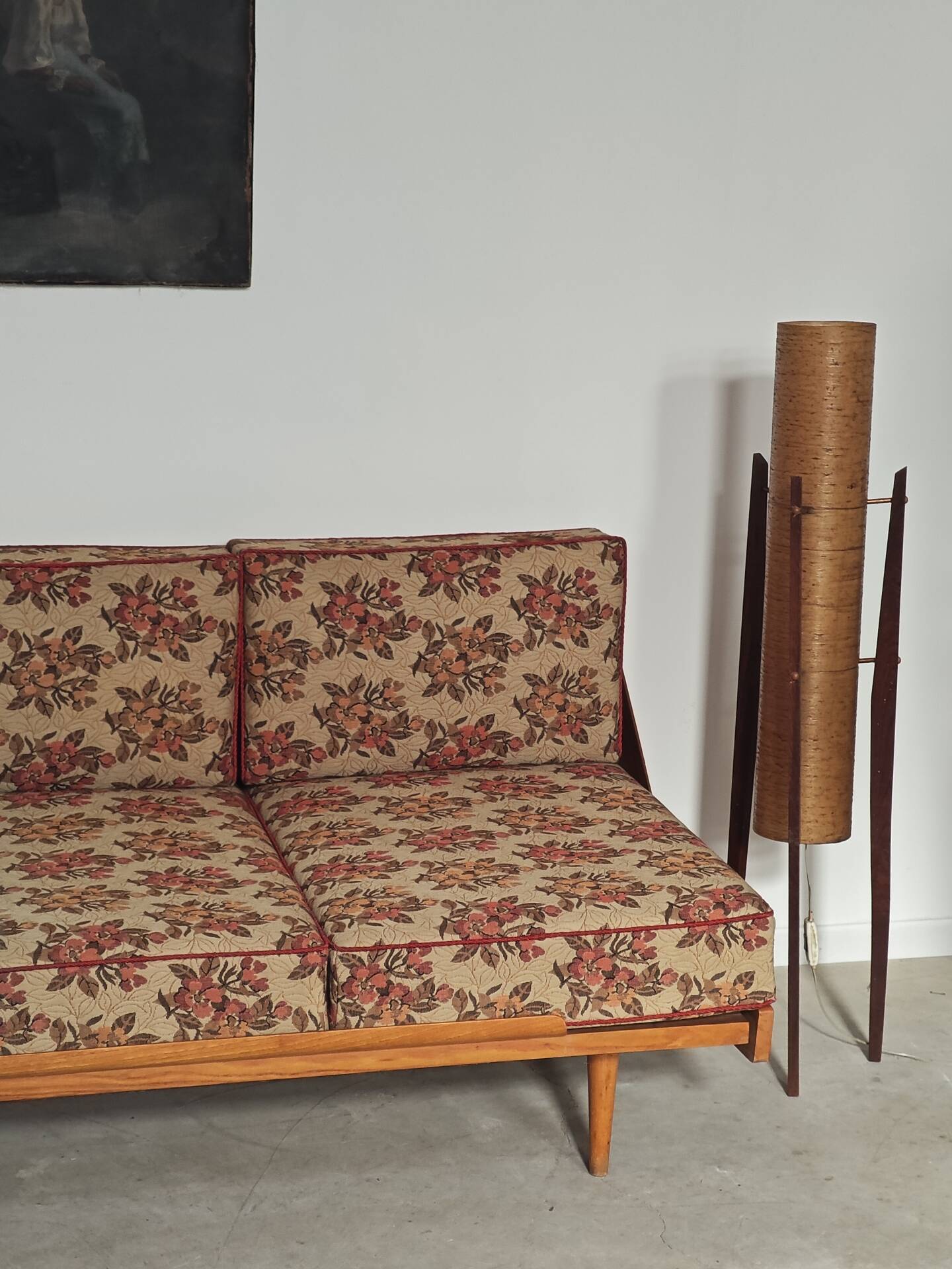 Folding sofa bed Canapé banquette Interier Praha 1960 floral pattern fabric