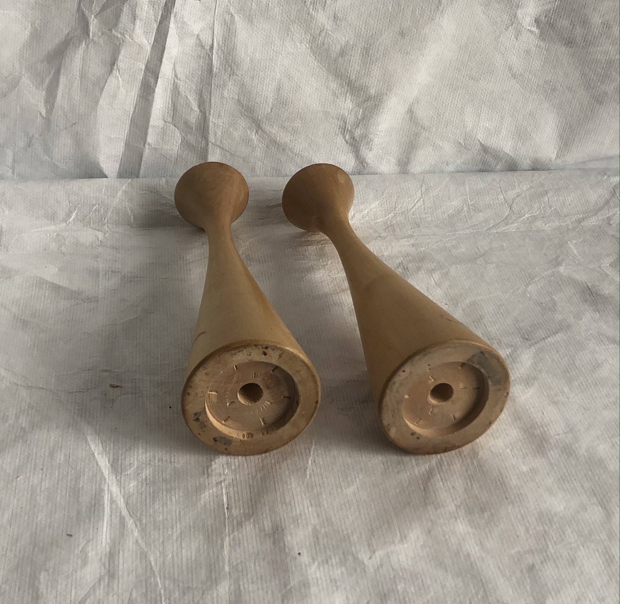 Pair of vintage birch wood candlesticks, Scandinavian design